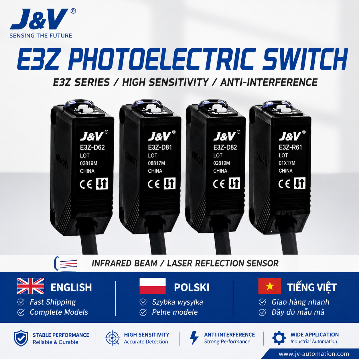 J&V E3Z series photoelectric switch replacement support for E3Z-B86
